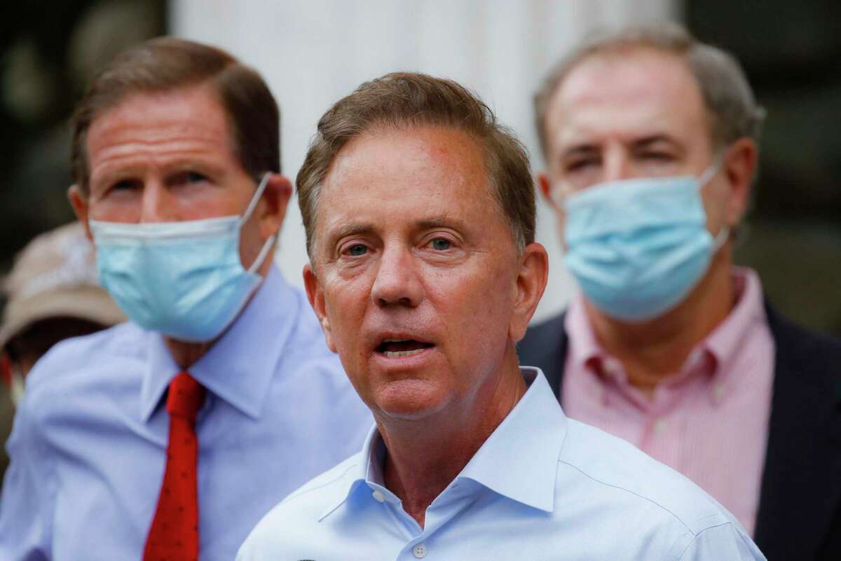 In an Aug. 7 photo, Gov. Ned Lamont addresses the media in Westport