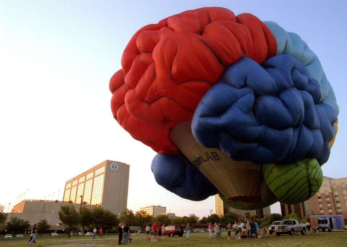 A hot air balloon in the shape of a human brain at an annual Mensa gathering in Addison, Texas in 2001.
