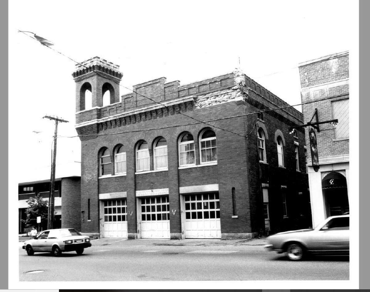 The crumbling facade on the right corner of the old firehouse was repaired by J.R. Laliberte when he bought the building in 1998.