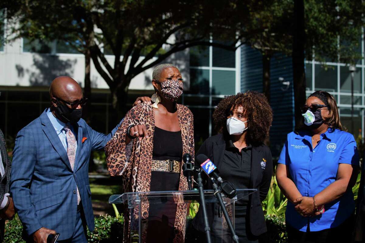 Former Houston ISD trustee Jolanda Jones addresses the media at a press conference in support of Grenita Lathan as HISD as superintendent, Tuesday, Nov. 17, 2020, in Houston.