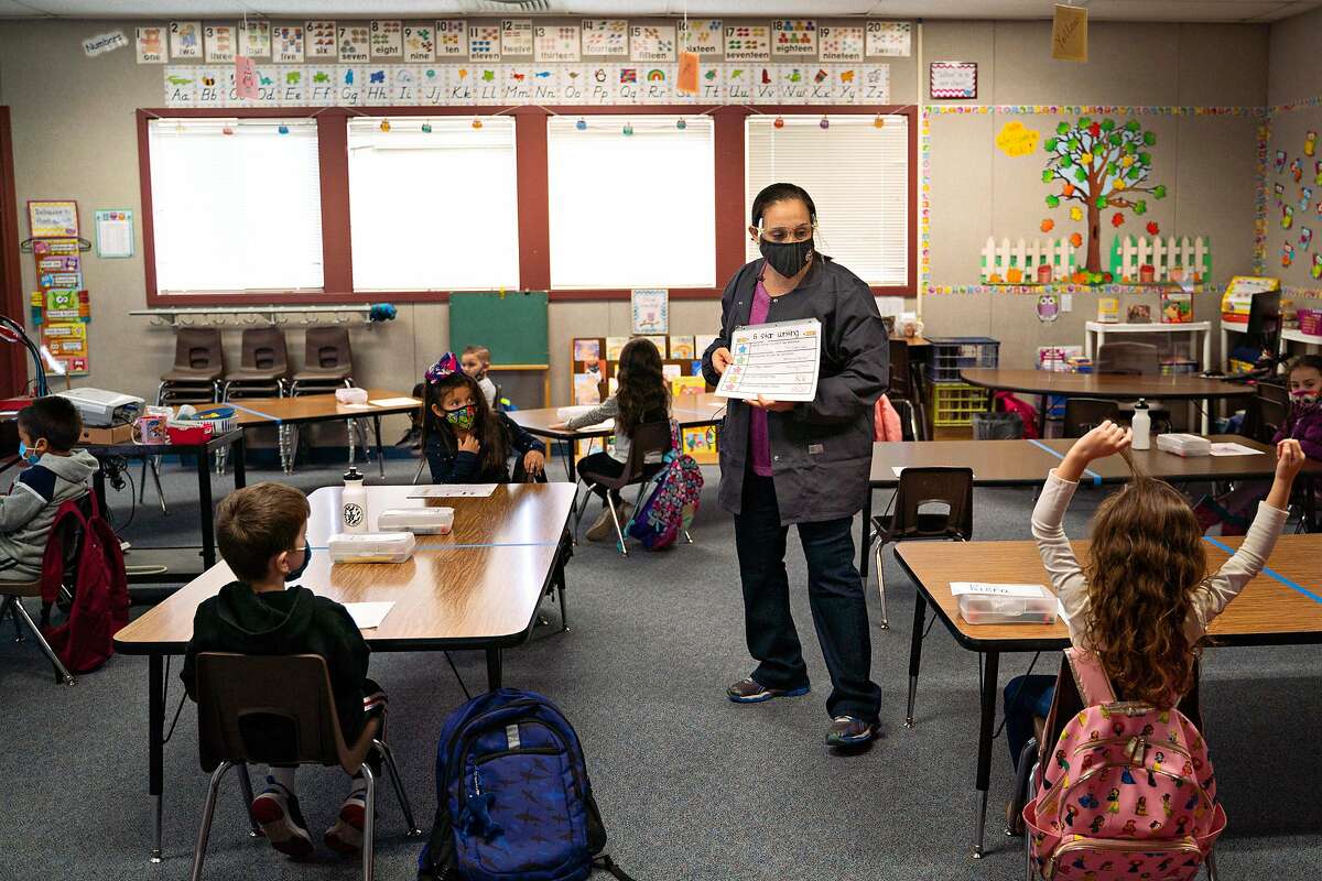 Jennifer Anderson teaches a morning kindergarten class at Brock Elliott Elementary School in Manteca, San Joaquin County.