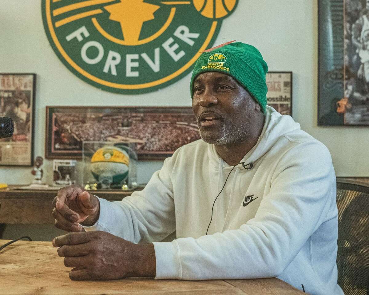 Gary Payton records an episode of "Sonics Forever," a new podcast chronicling the legacy of Seattle's NBA team.