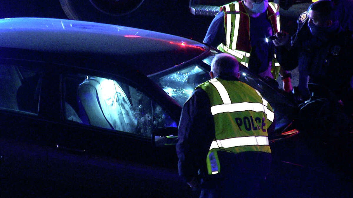 A man was hospitalized in critical condition Tuesday night after getting shot while driving down U.S. 281, police said.