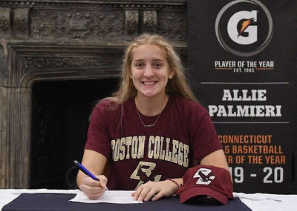 Trumbull resident Allie Palmieri signs her letter of intent to play basketball at Boston College.
