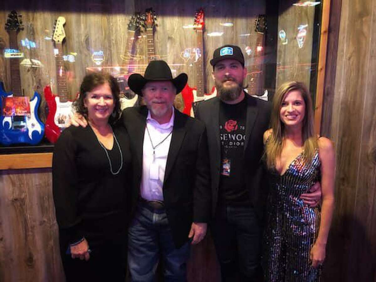 Radio personalities from KSTAR Country in Conroe attended the Texas Country Music Awards in Fort Worth on Sunday. Pictured from left are Kelly McMahon, Brave Dave, Nate Coon and Lisa Christi. Brave Dave was up for Radio Personality of the Year and Nate Coon brought home Drummer of the Year.