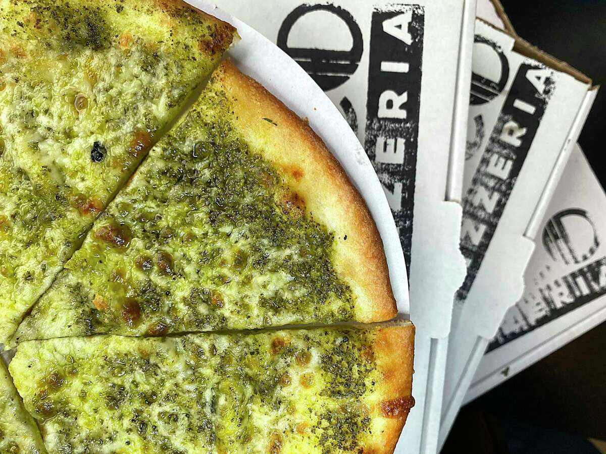 The Pesto pizza comes with pesto made from garlic, basil, pine nuts and olive oil at Deco Pizzeria on Fredericksburg Road.