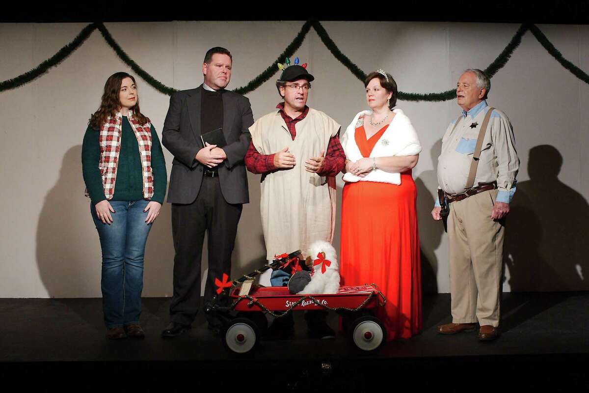 Cast members of Pasadena Little Theatre's comedy "Christmas Belles" include Brianna Thoutt, left, Robert Wise, Jeffrey Merriman, Renea Runnels and Bruce Blifford.