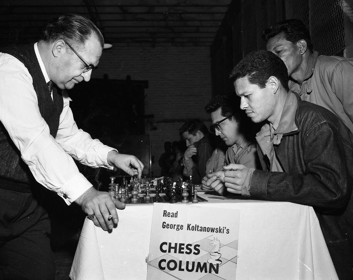 Chronicle chess columnist George Koltanowski played 95 inmates at San Quentin State Prison in February 1957.