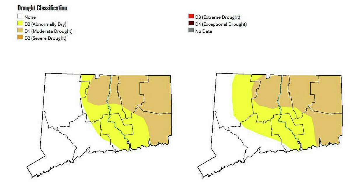 The map on the left shows dry and drought conditions in Connecticut as of Nov. 17, 2020. The map on the right shows conditions as of Nov. 10, 2020.