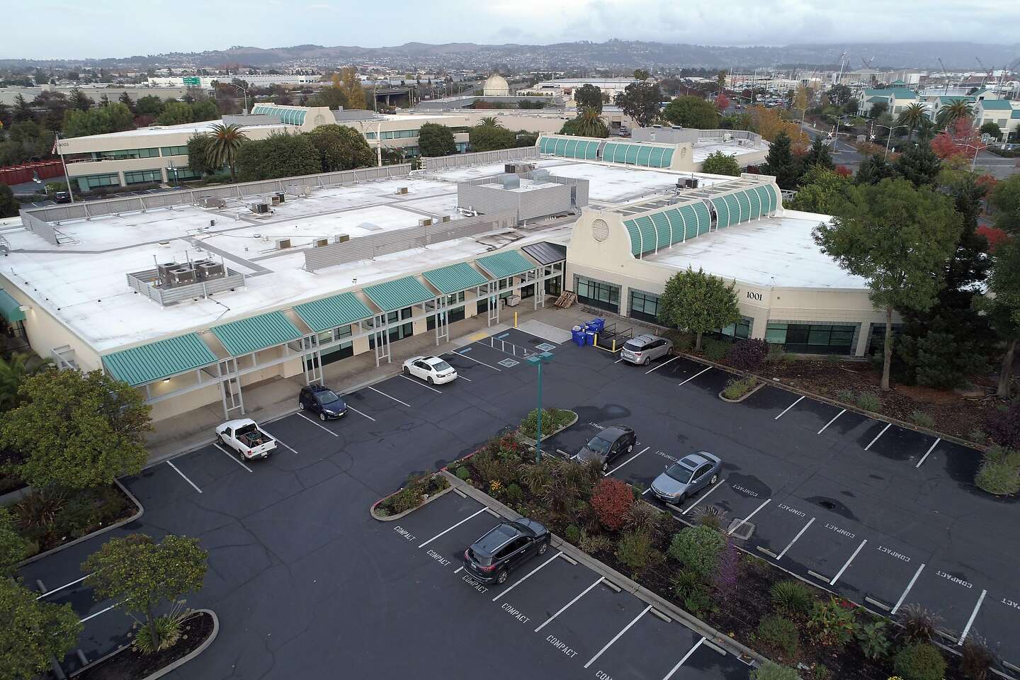 Stunning architecture of the former Pixar Animation Studios in Point Richmond, California, showing its historic industrial building facade.