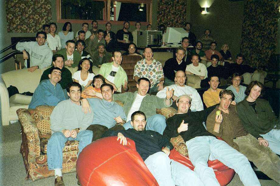 The projection room at Pixar in Point Richmond was filled with couches, beanbag chairs and other unmatched seating. Photo: Pixar Animation Studios