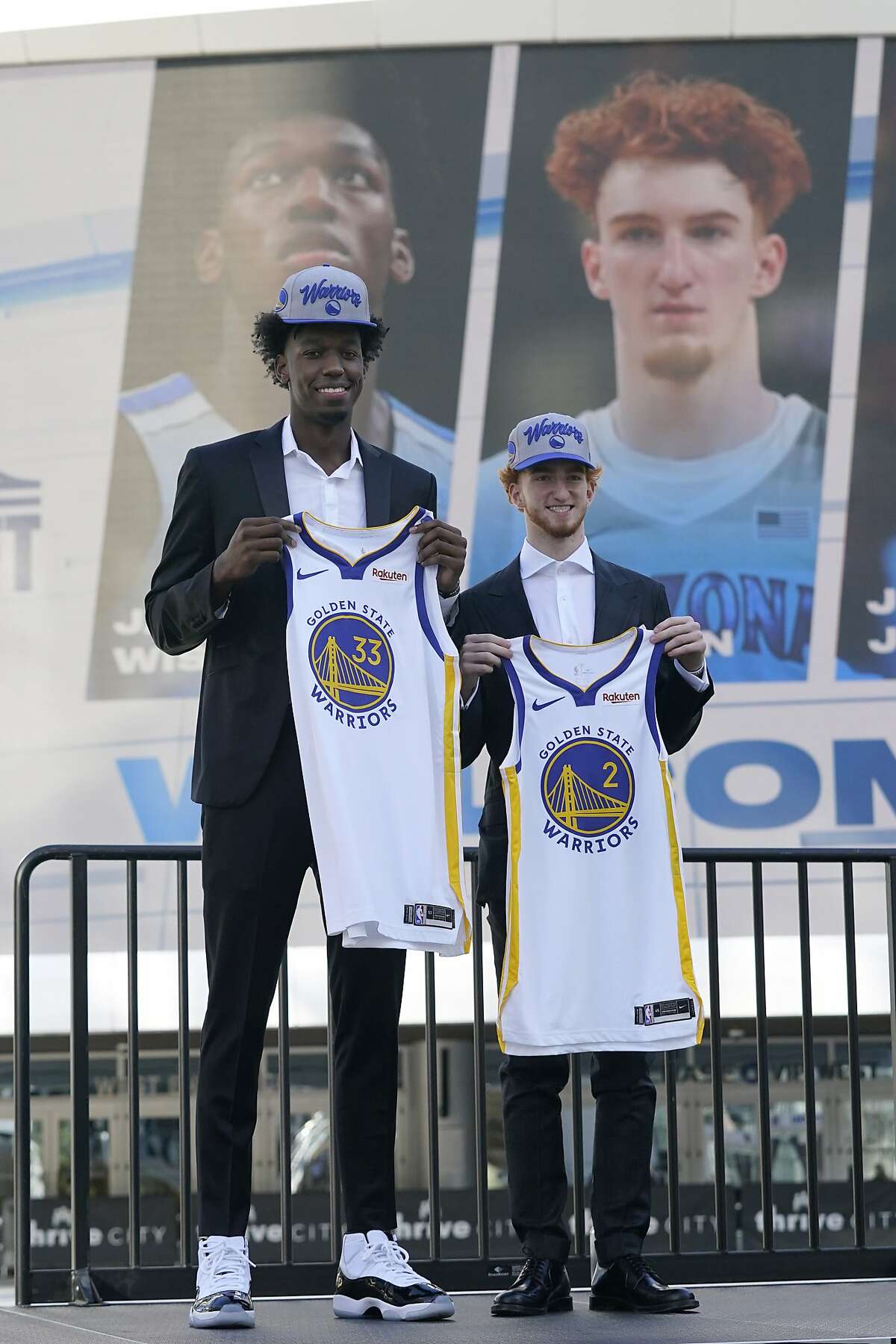 James Wiseman, towering over Nico Mannion, was the Warriors’ big pickup in the NBA draft on Wednesday. Several draft analysts lauded Golden State for the pick.