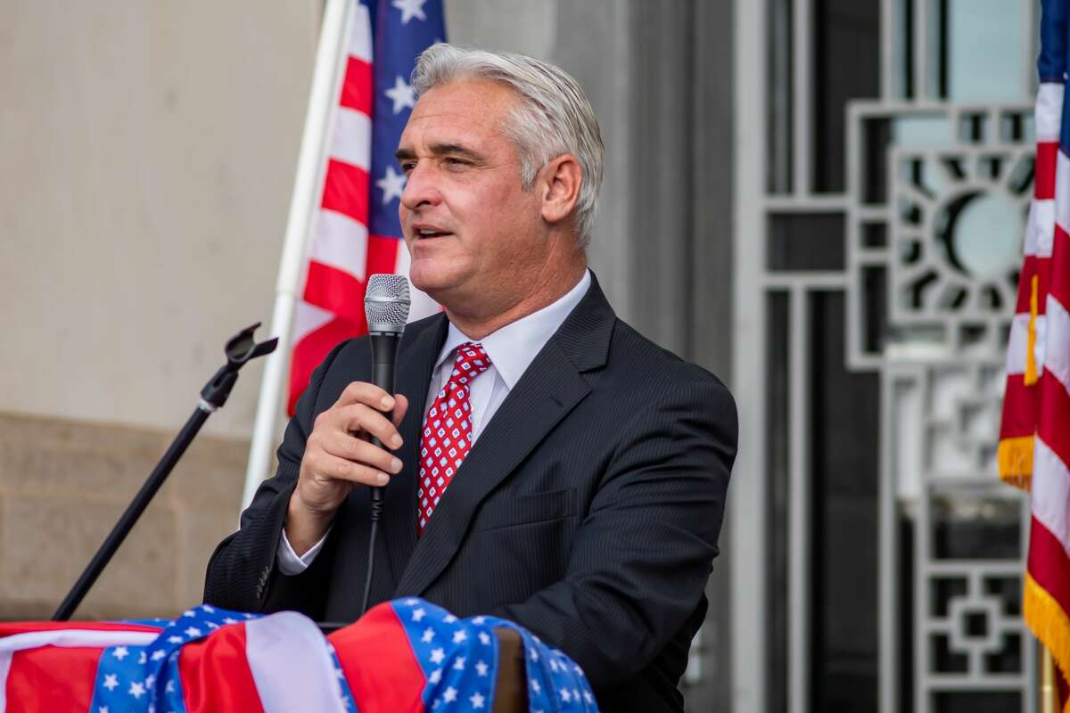Former television news anchor Kevin Steele. A number of Southeast Texas government officials spoke at the