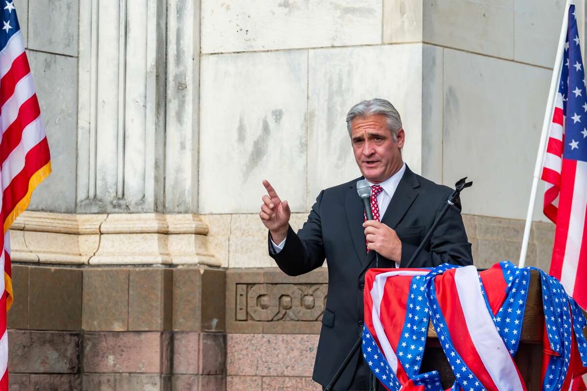 Former television news anchor Kevin Steele. A number of Southeast Texas government officials spoke at the