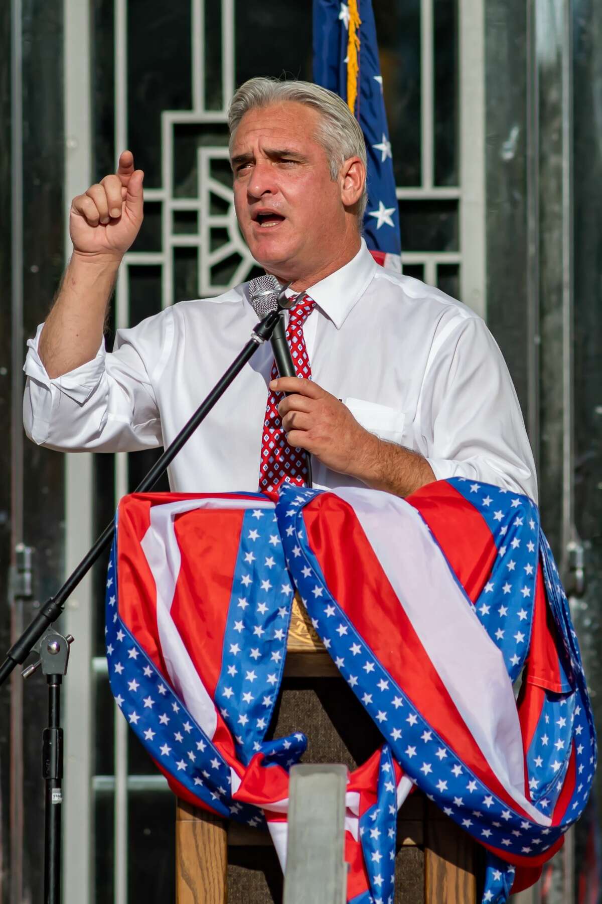 Former television news anchor Kevin Steele. A number of Southeast Texas government officials spoke at the