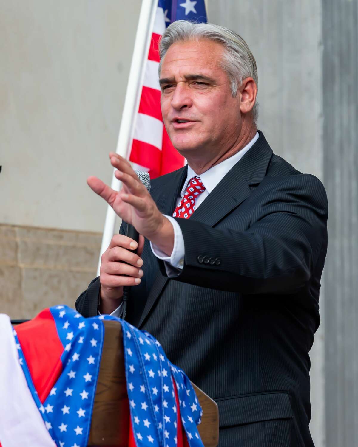 Former television news anchor Kevin Steele. A number of Southeast Texas government officials spoke at the