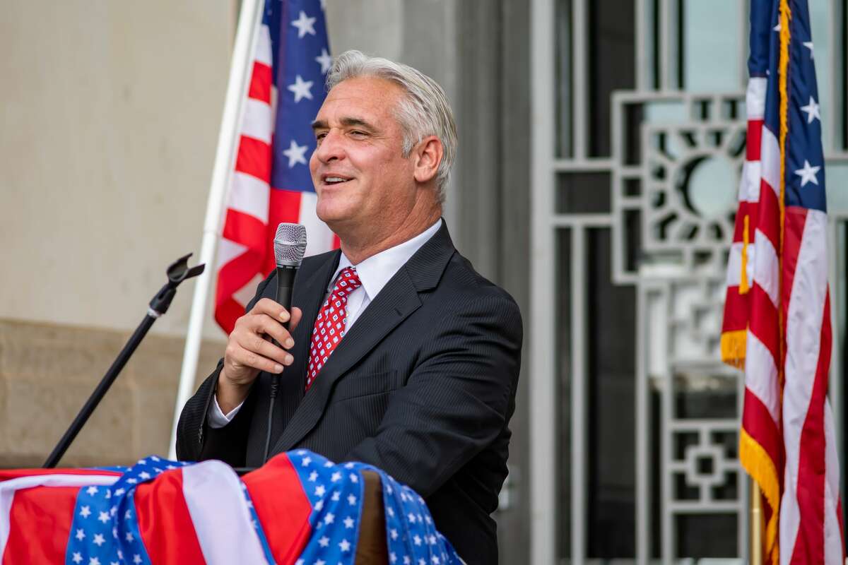 Former television news anchor Kevin Steele. A number of Southeast Texas government officials spoke at the