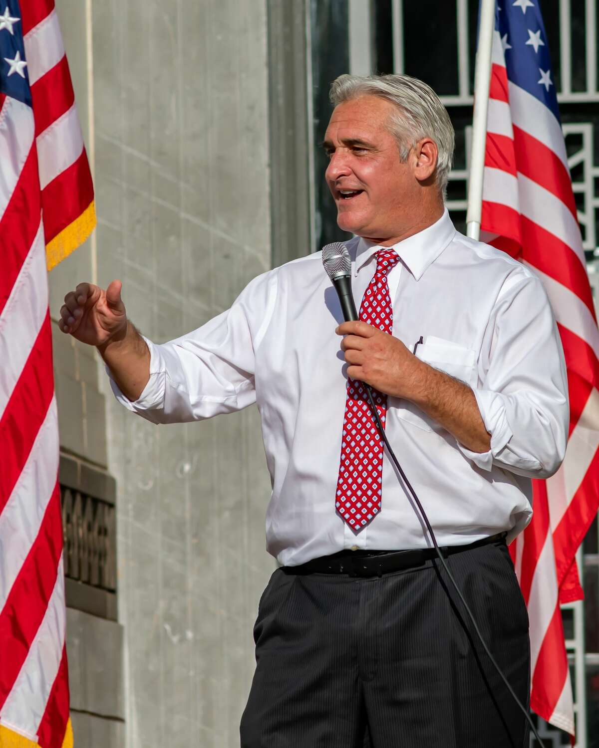 Former television news anchor Kevin Steele. A number of Southeast Texas government officials spoke at the