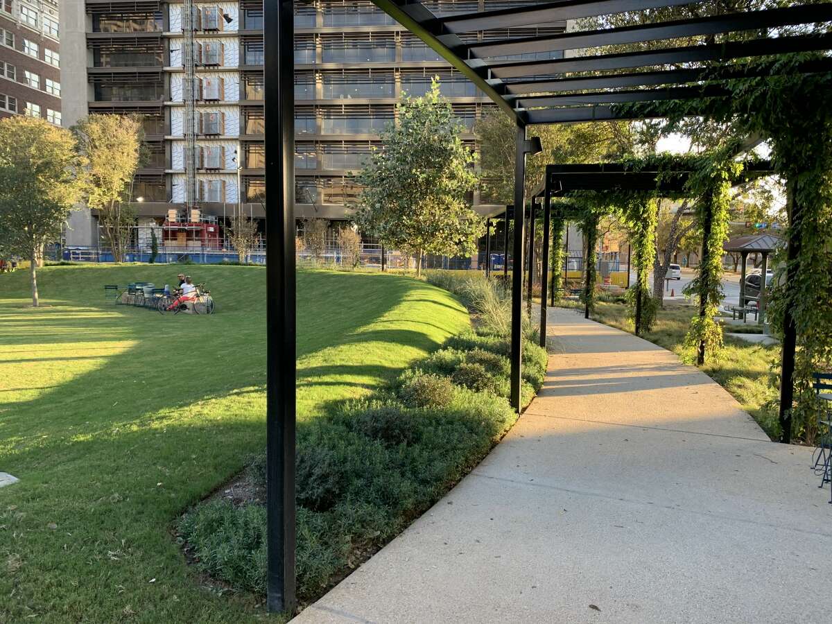 Weston Urban unveiled a 1.2-acre park in November 2020 on the west side of downtown San Antonio near Frost Tower that is also home to Pinkerton's barbecue.