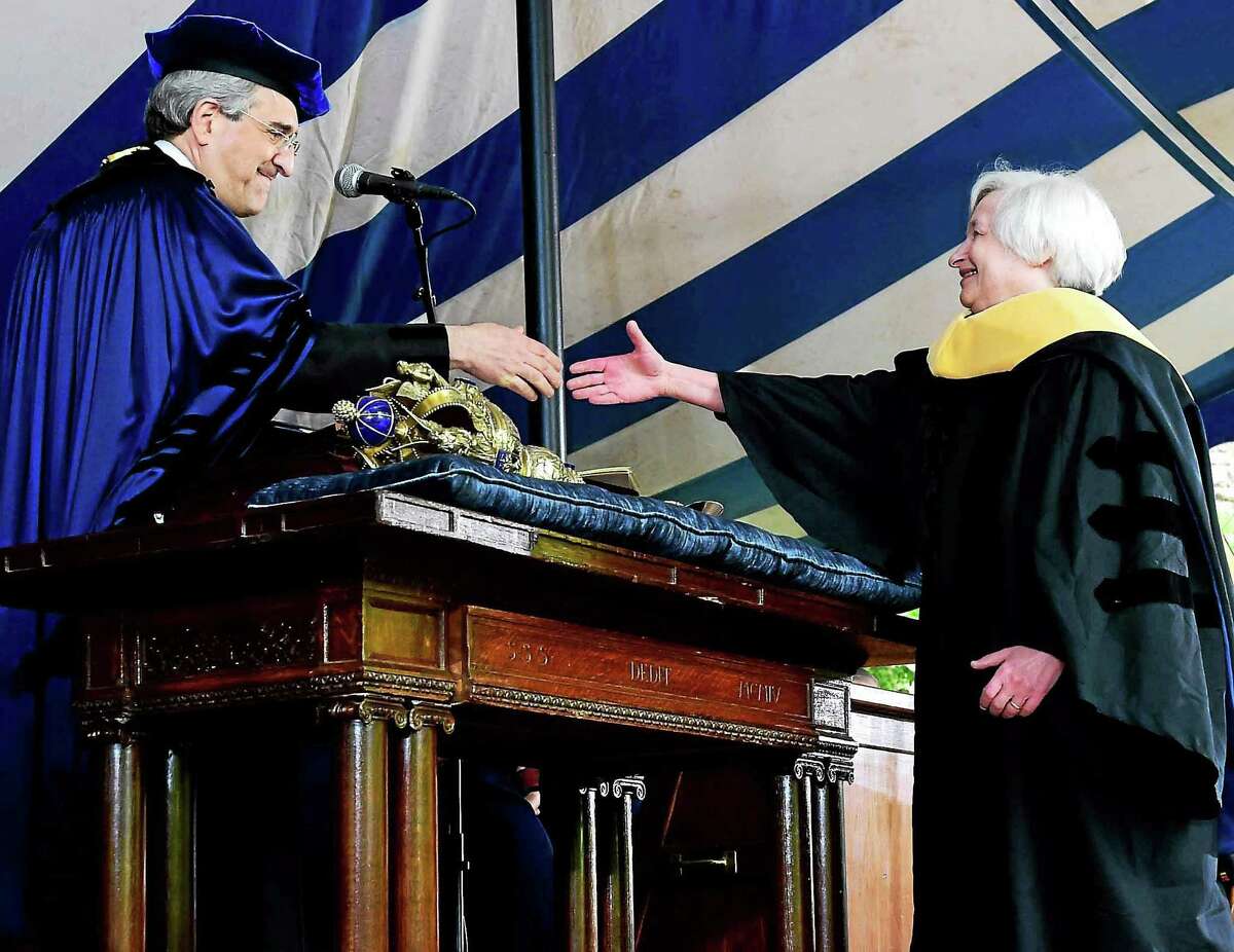 Janet Yellen receives an honorary degree from Yale in 2015.