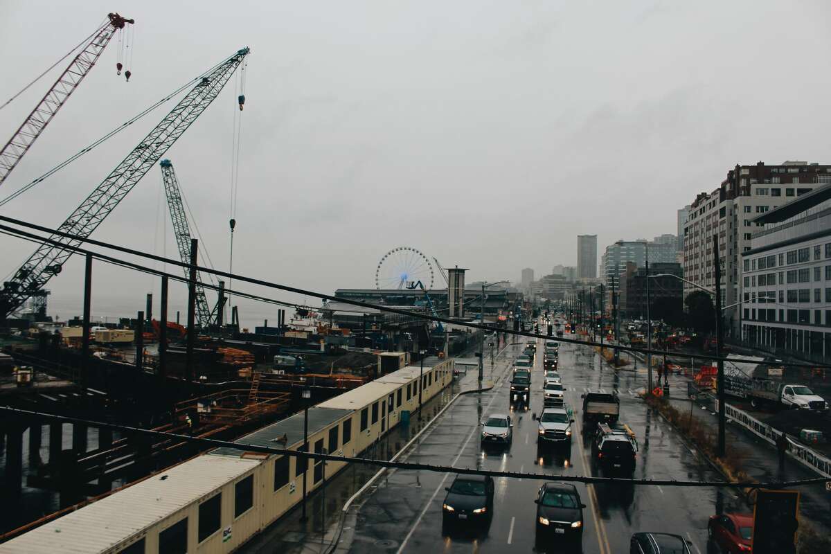 Seattle waterfront - Fall 2020. A concrete shortage has delayed completion of the Seattle waterfront project to 2025. 