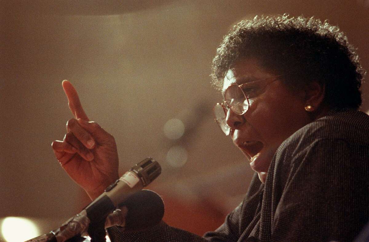 Barbara Jordan speaks at Forum Club luncheon on July 15, 1991 about President Bush's nomination of Clarence Thomas to the U.S. Supreme Court.