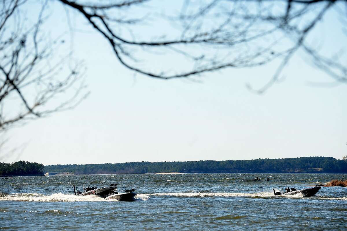 Pro bass fishermen make their way to shore at Lake Sam Rayburn for Friday's weigh-in during the recent tournament at the site. Photo taken Friday, Jan. 24, 2020 Kim Brent/The Enterprise