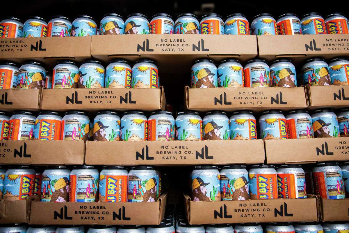 Six-packs of Cali Boy beer at No Label Brewing in Katy.