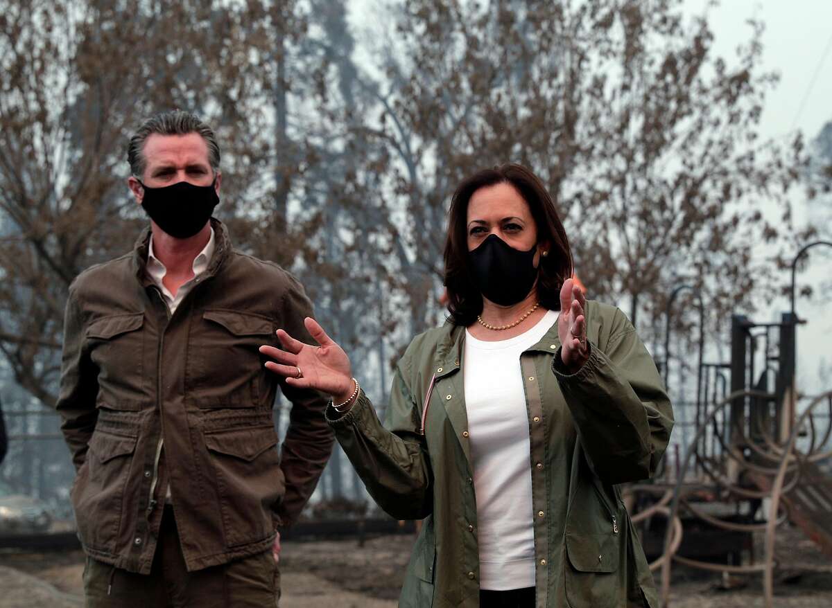 Sen. Kamala Harris, the Democratic vice presidential nominee, met with Gov. Gavin Newsom and CalFire officials to review the devastation of the Creek fire in Pineridge, Calif., on Tuesday, September 15, 2020.