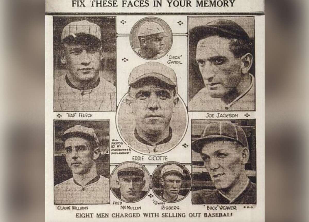 1920: EIGHT WHITE SOX PLAYERS ARE INDICTED The Reds shocked fans and sportswriters—as well as bookies and oddsmakers—around the world by defeating the Sox five games to three in the best-of-nine 1919 World Series, but rumors soon began swirling that something was amiss. Investigations quickly uncovered a massive conspiracy between famed gambler and gangster Arnold Rothstein and several of Chicago's best players to throw the series, which led to headlines like this one from The New York Times on Sept. 29. Eight White Sox—known in the press and popular culture as the "Black Sox"—were tried and acquitted, but nonetheless banned from baseball for life, creating a legend that still captivated the public more than half a century later with movies like "Field of Dreams" and "Eight Men Out."