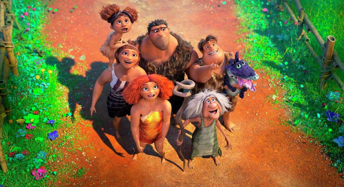 This image released by DreamWorks shows a scene from the animated film "The Croods: A New Age." (DreamWorks Animation via AP)