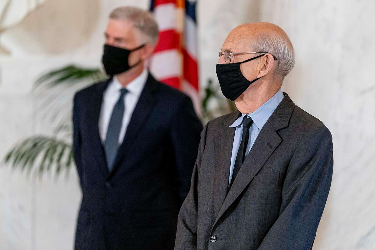 U.S. Supreme Court Justices Neil Gorsuch (left) and Stephen Breyer — discussions among the justice have changed since they starting holding hearings in a remote setting.