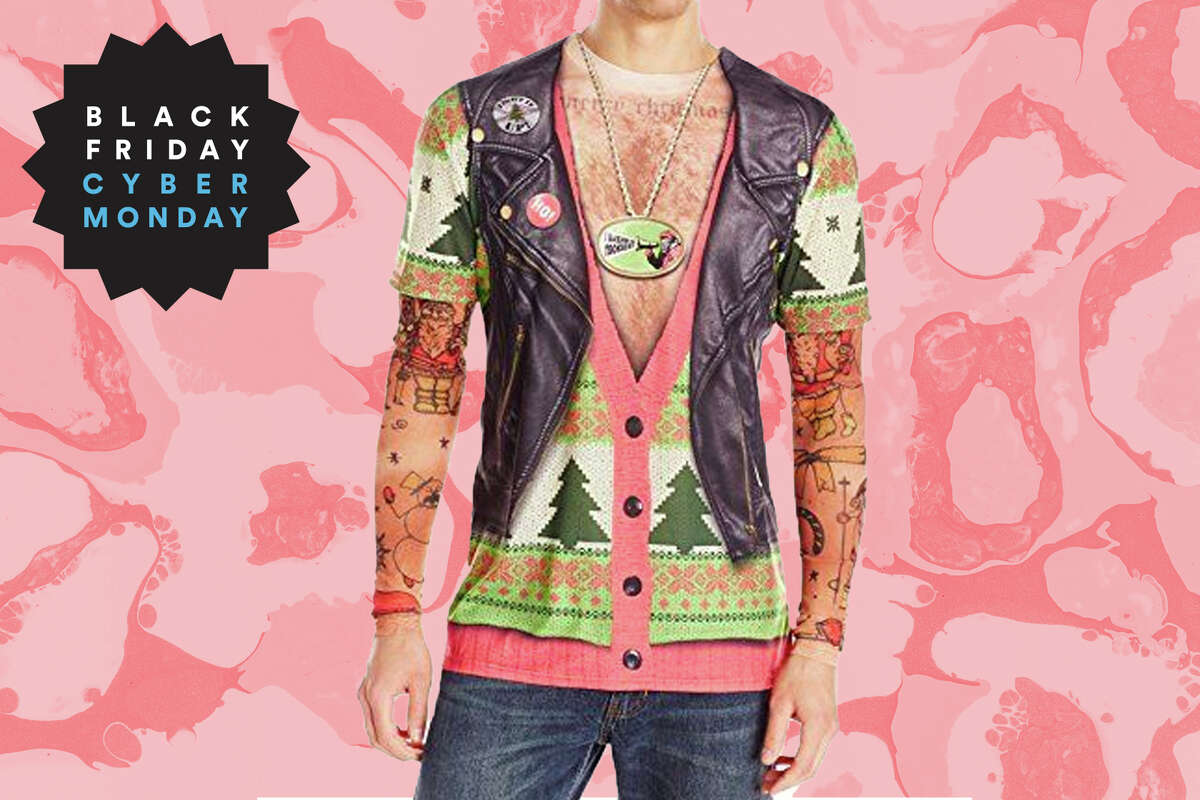 3D Photo-Realistic Ugly Christmas Tattoo Sweater Long Sleeve T-Shirt for $17.49 at Amazon