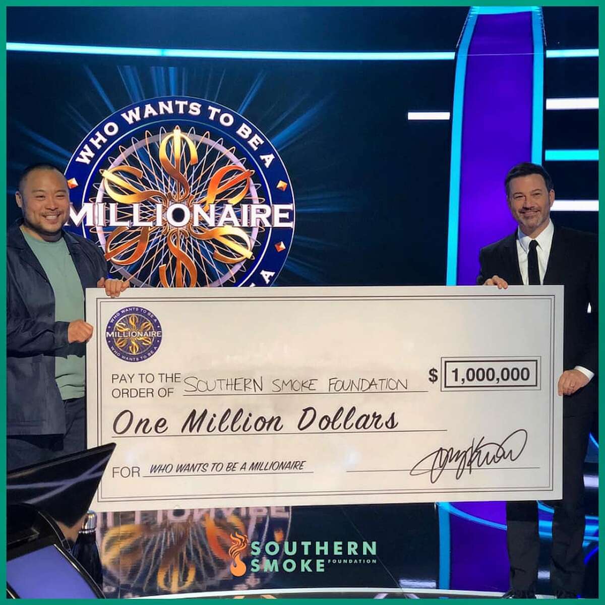 Celebrity chef David Chang is the first celebrity to have ever won "Who Wants To Be A Millionaire." He intends to give his winnings to Houston's Southern Smoke.