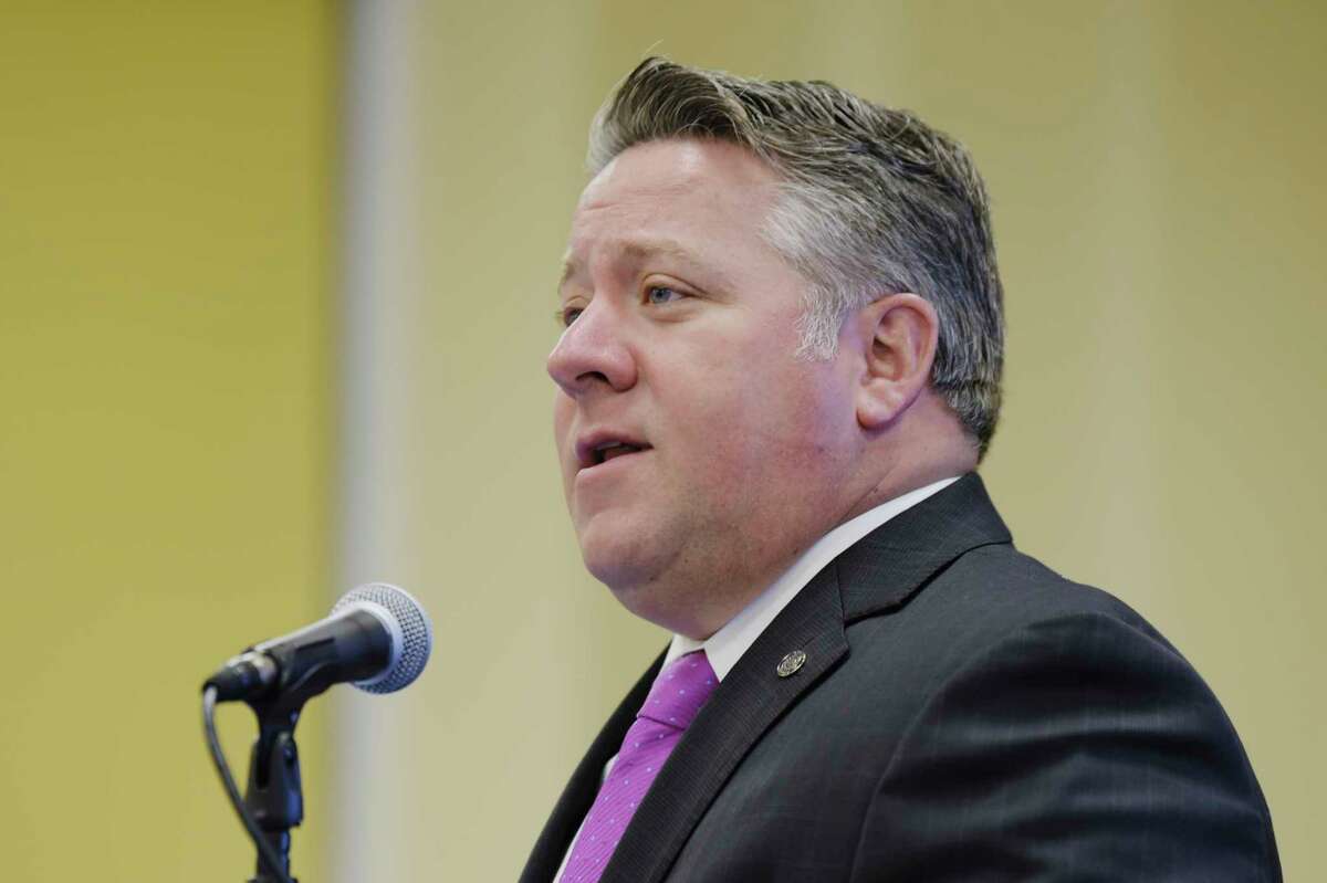 Albany County Executive Dan McCoy speaks at a press conference held to discuss the number of Covid-19 cases in the county on Monday, Nov. 30, 2020, in Albany, N.Y. (Paul Buckowski/Times Union)