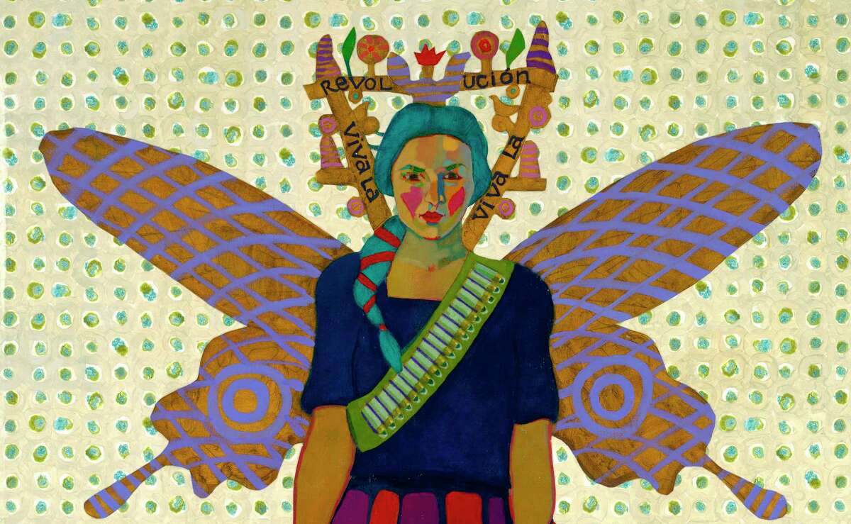 Artist Kathy Sosa painted “Lady Viva La Revolucion” for the cover of “Revolutionary Women of Texas and Mexico: Portraits of Soldaderas, Saints and Subversives.” Sosa also co-edited the book.
