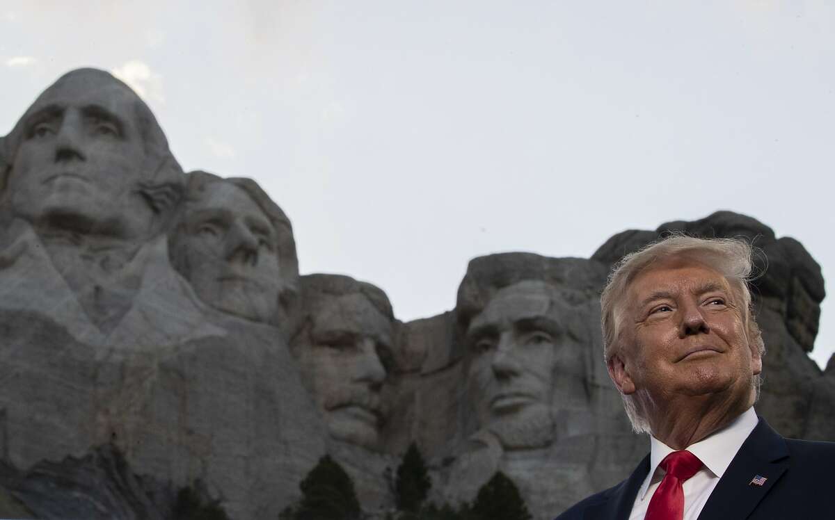President Trump smiles during a visit to Mount Rushmore National Memorial near Keystone, S.D., on July 3.