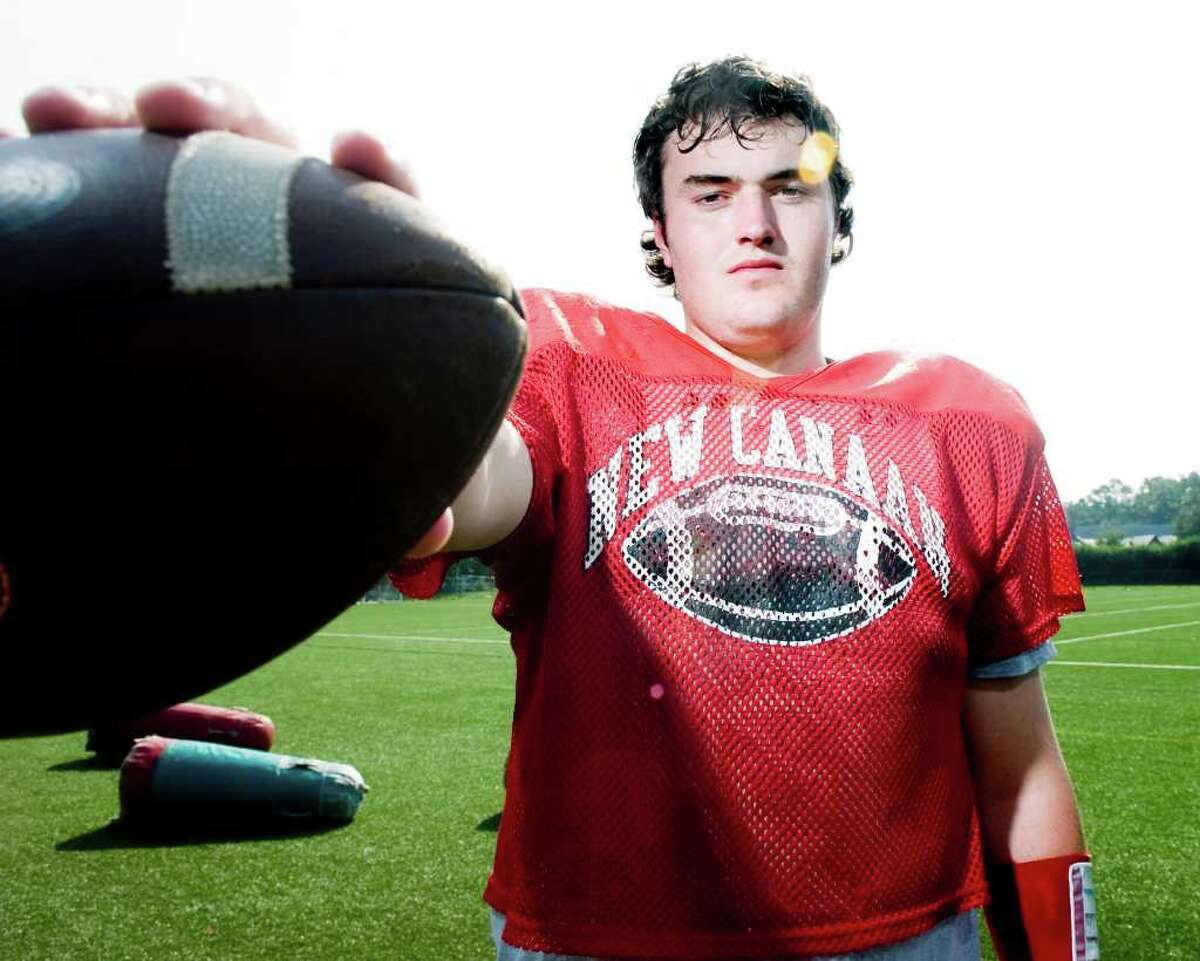 New Canaan football team and Notre Dame bound tackle Connor Hanratty photographed at the school Thursday, September 1, 2010.