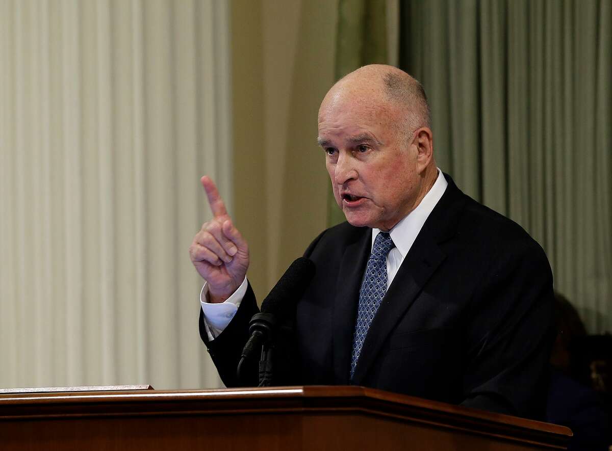 Then-Gov. Jerry Brown delivers State of the State address before a joint session of the Legislature in Sacramento on Jan. 25, 2018.