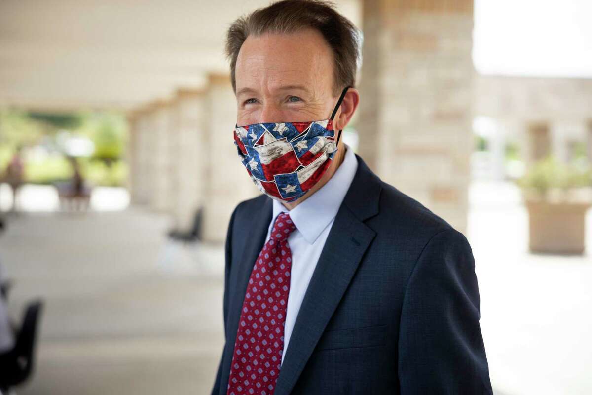 Dr. Heath Morrison, the new superintendent of Montgomery ISD, wears a face mask at Montgomery Junior High School in Montgomery, August 6, 2020.