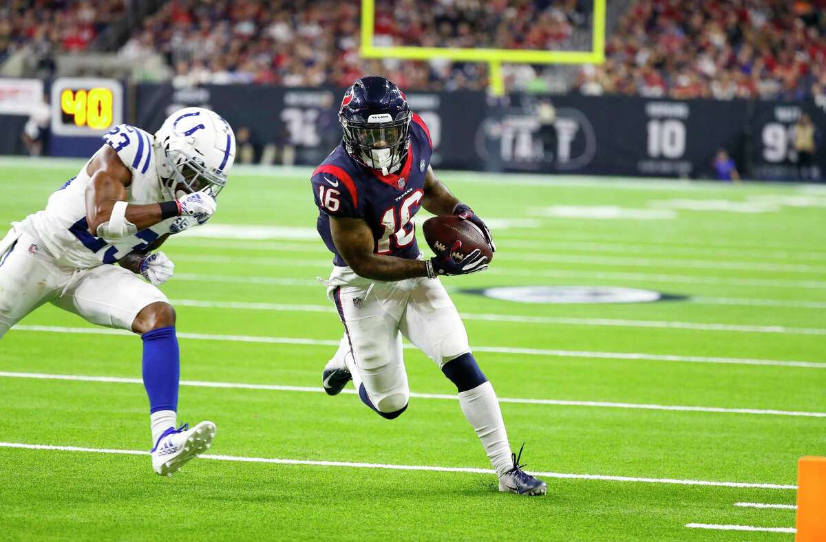 Texans receiver Keke Coutee, scoring against the Colts in a playoff in 2019, has a history of success against Indianapolis.
