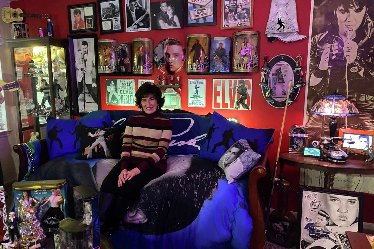 Conroe radio personality Mary McCoy is pictured in her Elvis room in her home. McCoy was on the Louisiana Hayride Tour in 1955 and played alongside Elvis.