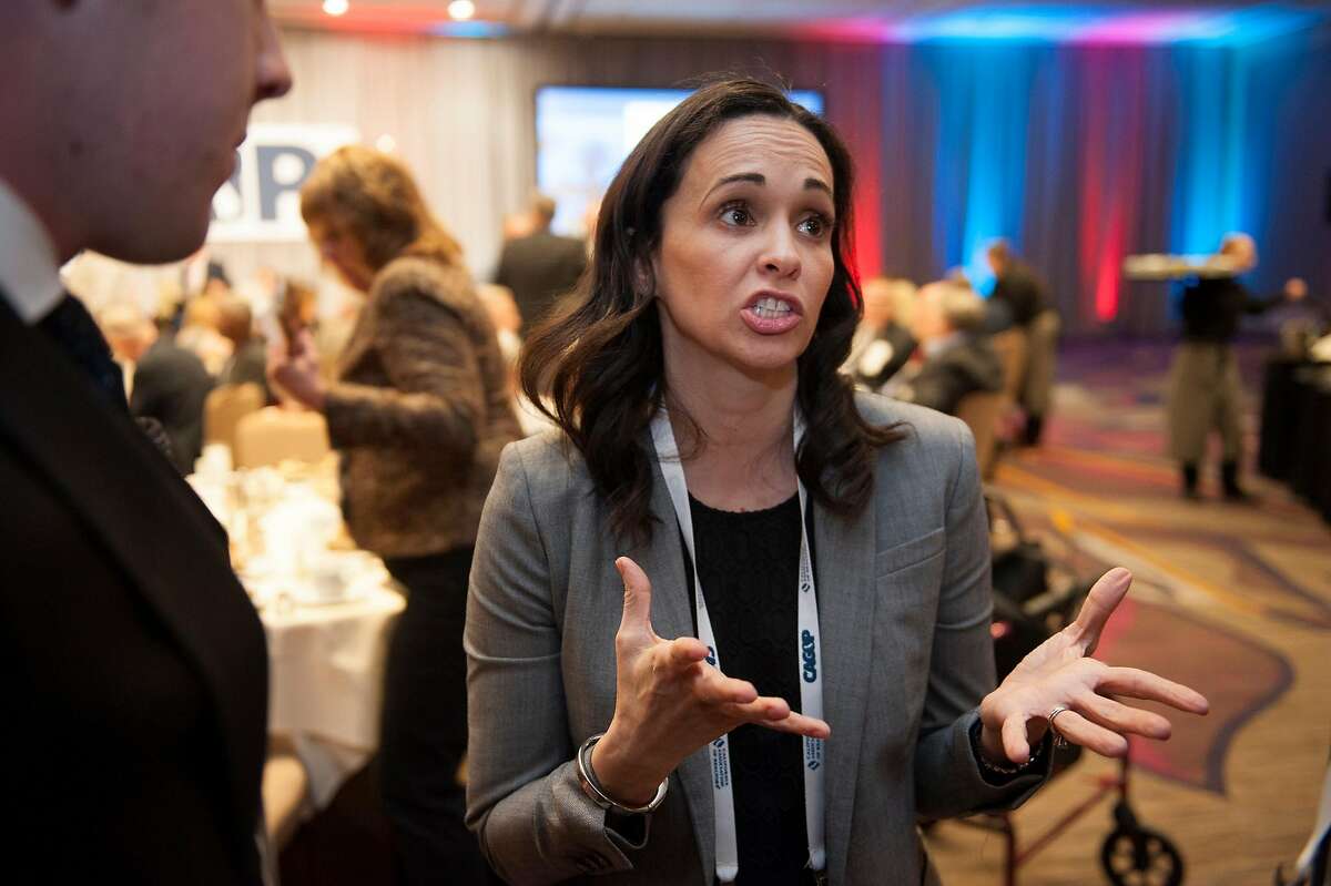 California Republican Party chair Jessica Patterson at a GOP convention in Sacramento on Feb. 22, 2019.