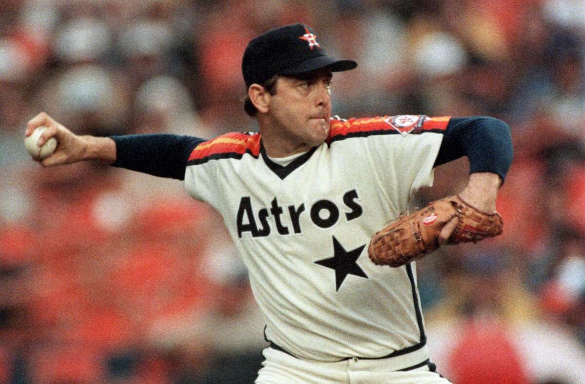 Nolan Ryan pitches against the New York Mets in game 5 of the 1986 National League Championship series in New York.