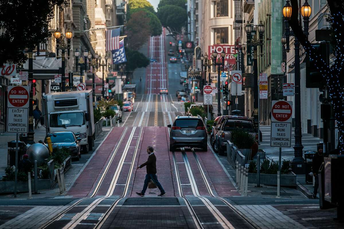 San Francisco’s usually busy Powell Street is likely to remain quiet until the city lifts its shelter-in-place order, which is scheduled to be in effect until Jan. 4.