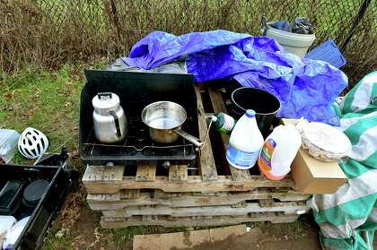 A makeshift kitchen at the West River Encampment for the homeless by Ella Grasso Boulevard in New Haven on on Dec. 2, 2020.