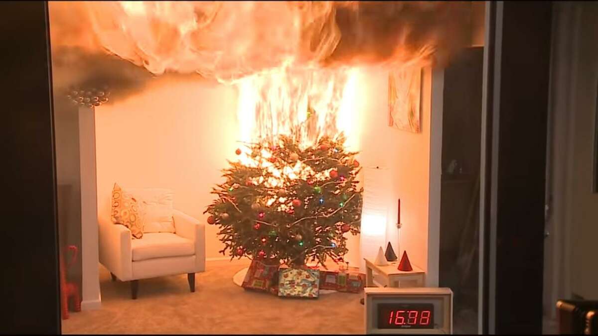 A fire safety example conducted by the U.S. Consumer Product Safety Commission demonstrates how fast a dried out Christmas tree fire burns, with flashover occurring in less than one minute.