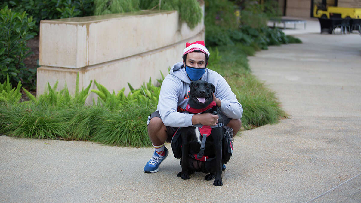 San Antonians dressed up their dogs in their best holiday attire and gathered at the San Antonio Botanical Garden’s "Deck the Paws Parade" on Dec. 5, 2020.