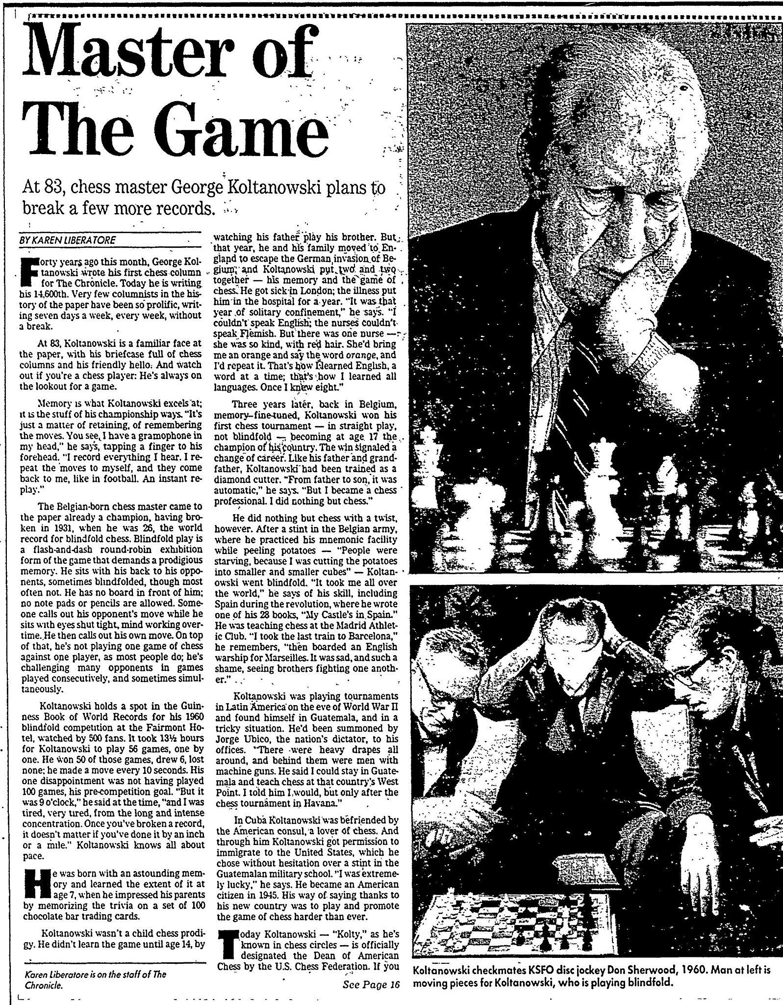 Chess legend George Koltanowski: An archive deep dive of record