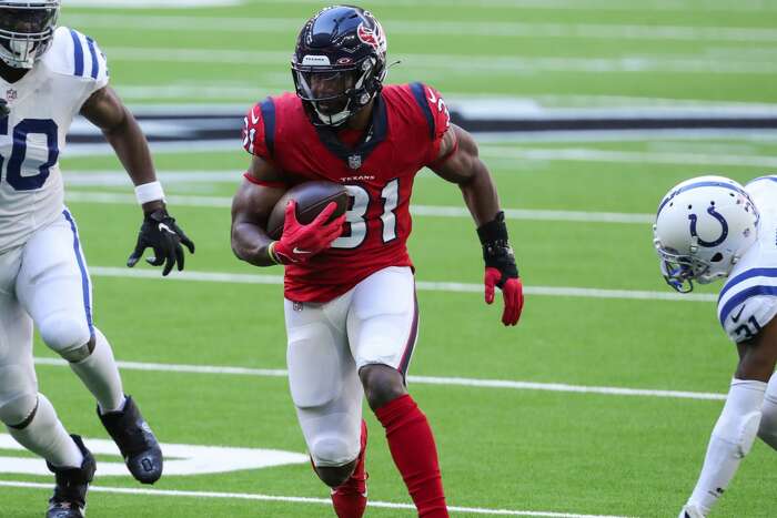 Houston Texans wide receiver Chad Hansen (17) lines up for the